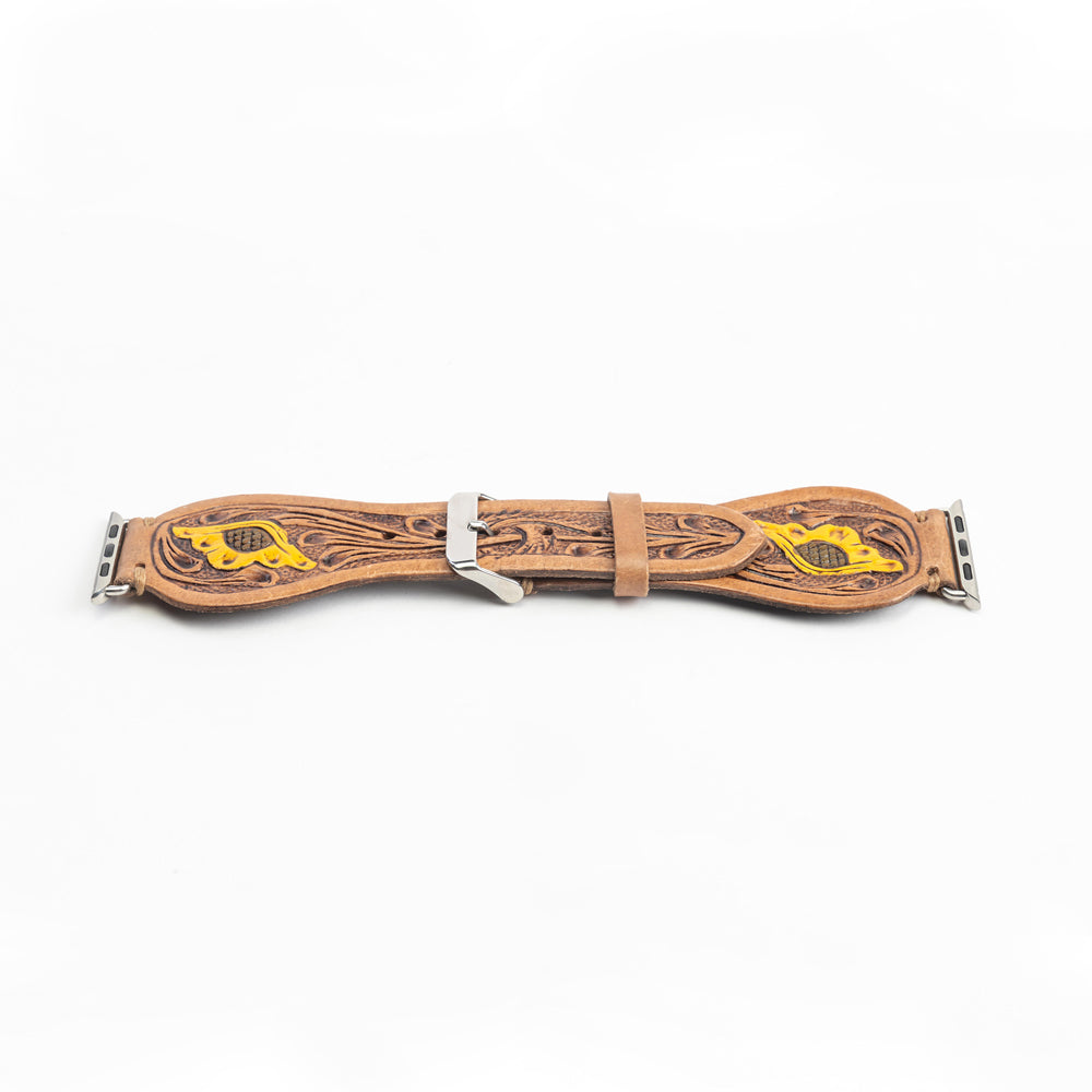 Lone Star Handtooled Leather Watch Band in Antique Tan