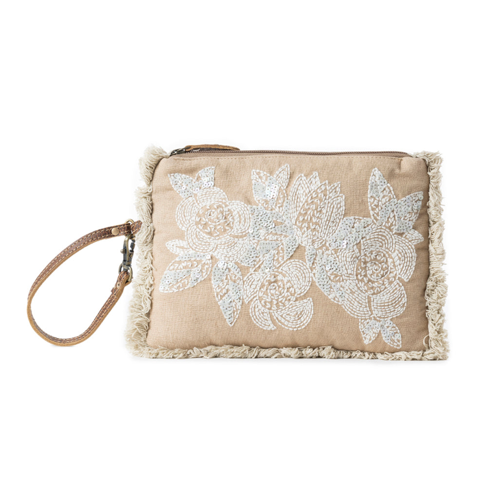 Meadow Lace Embroided Pouch in Ivory Bloom - Myra USA