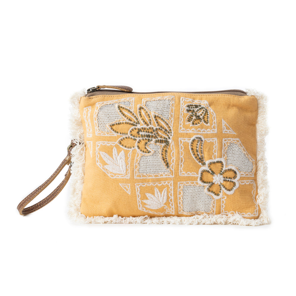 Amber Harvest Embroidered Pouch in Sunshine Tan - Myra USA
