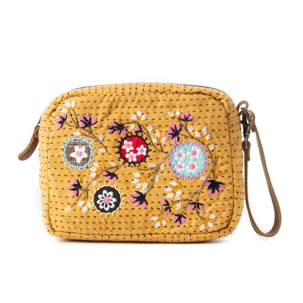 Daisy Pop Woven Pouch in Marigold Yellow - Myra USA