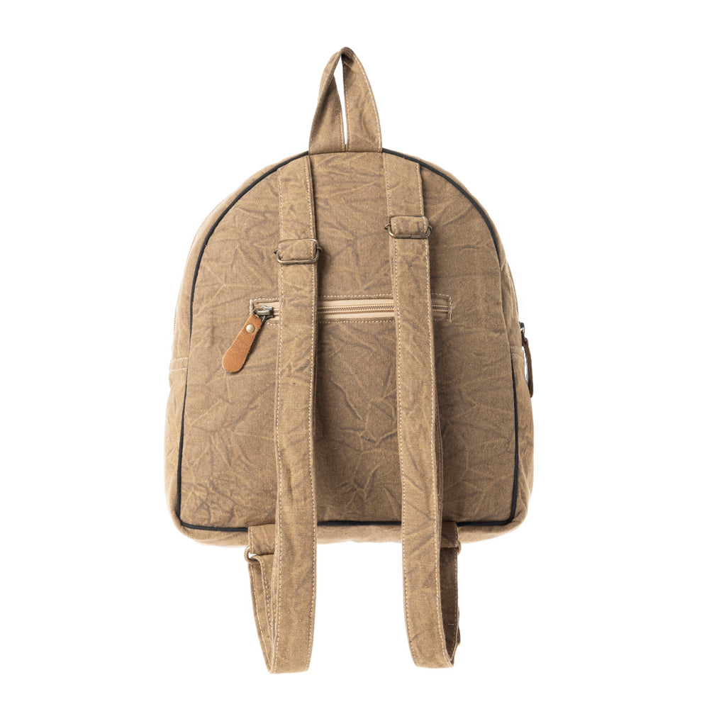 Boho Cosmic Upcycled Canvas Backpack in Vintage Taupe - Myra USA