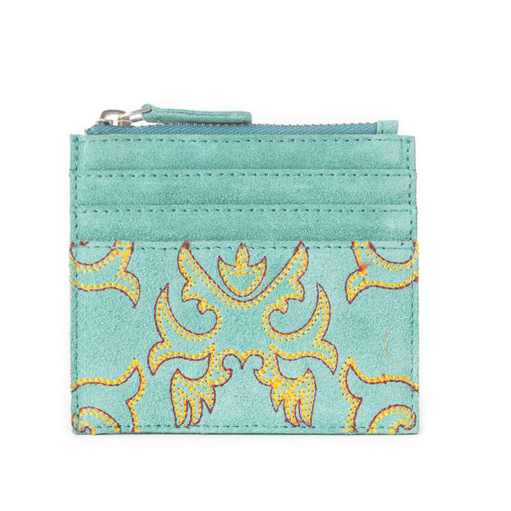 Cactus Sky Western Embroidered Credit Card Holder in Turquoise Haze - Myra USA
