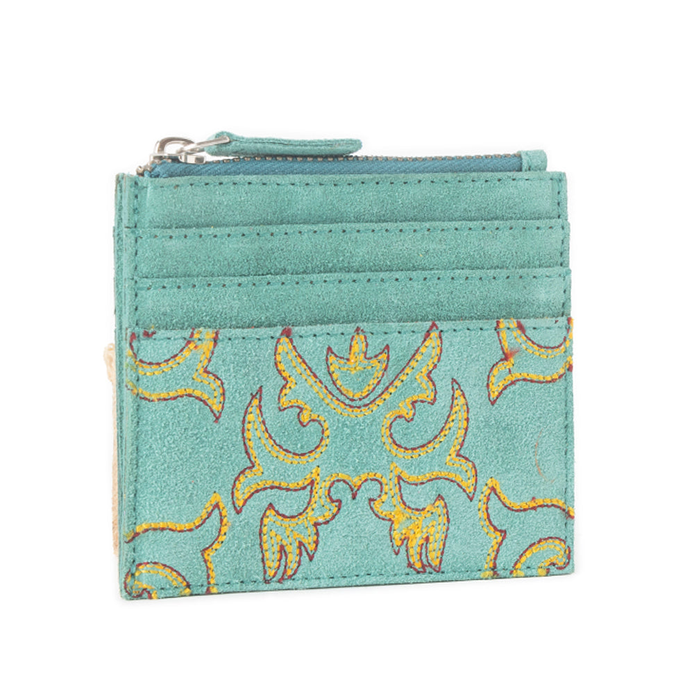 Cactus Sky Western Embroidered Credit Card Holder in Turquoise Haze - Myra USA