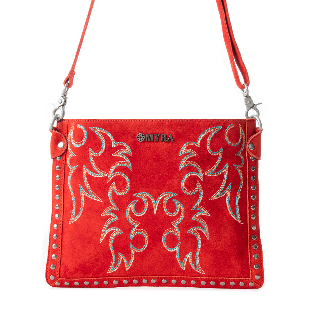 Texas Rose Western Embroidered Leather Bag in Scarlet Red - Myra USA