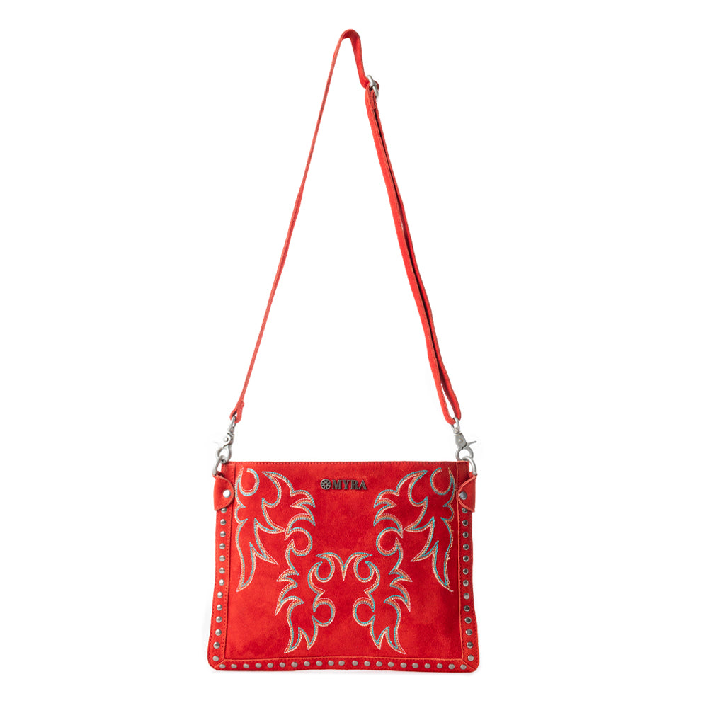 Texas Rose Western Embroidered Leather Bag in Scarlet Red - Myra USA