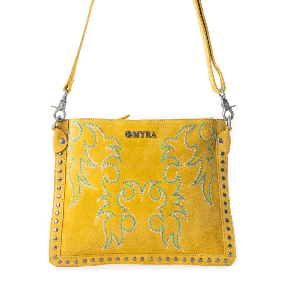 Texas Rose Western Embroidered Leather Bag in Yellow - Myra USA