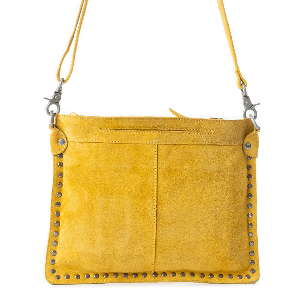 Texas Rose Western Embroidered Leather Bag in Yellow - Myra USA