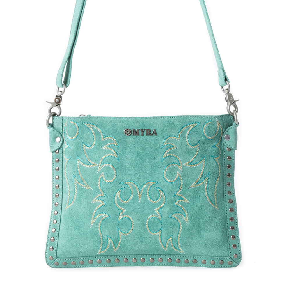 Texas Rose Western Embroidered Leather Bag in Turquoise - Myra USA