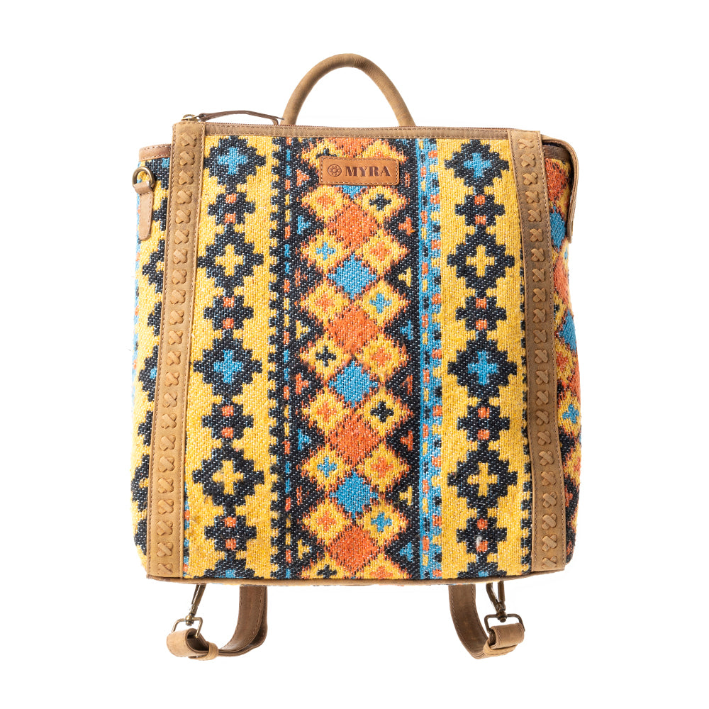 Navajo Loom Rug Leather Backpack in Desert Amber - Myra USA
