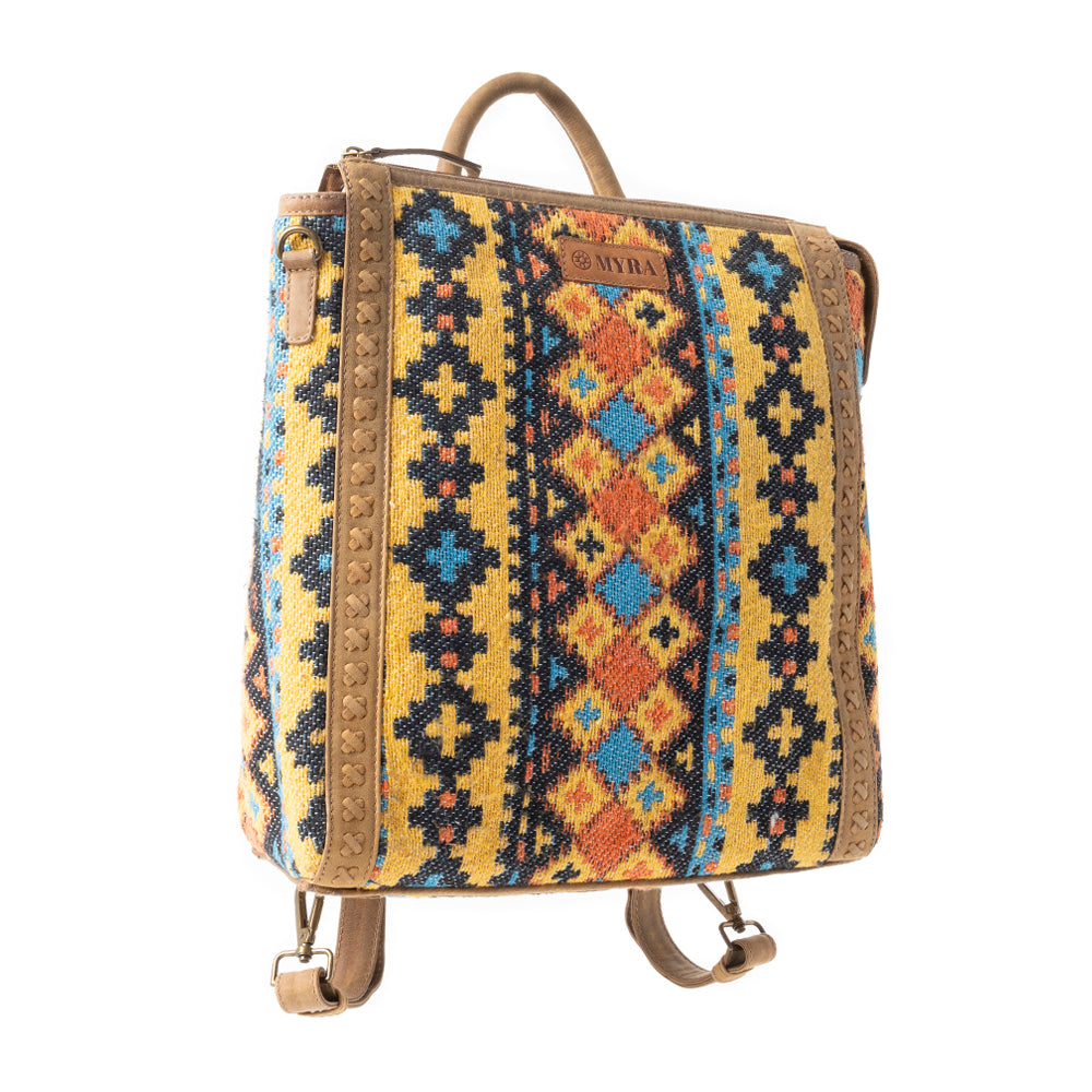 Navajo Loom Rug Leather Backpack in Desert Amber