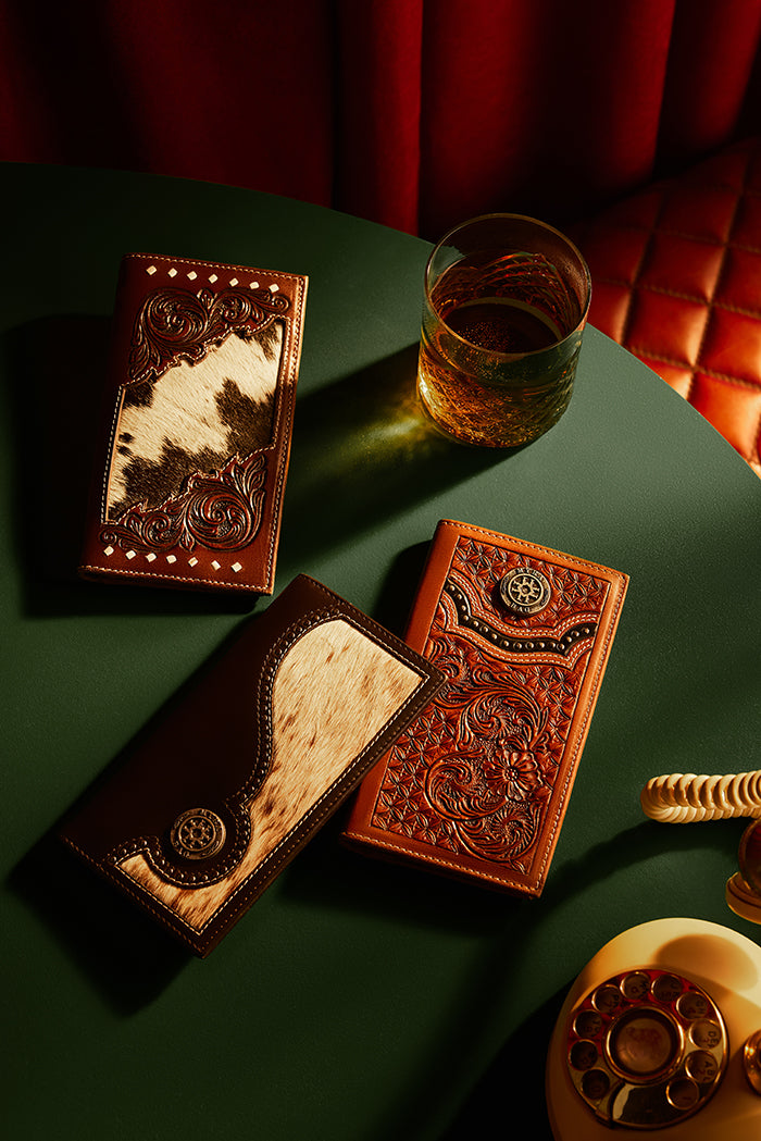 Blackhoof Handtooled Hairon Wallet in Midnight Smoke