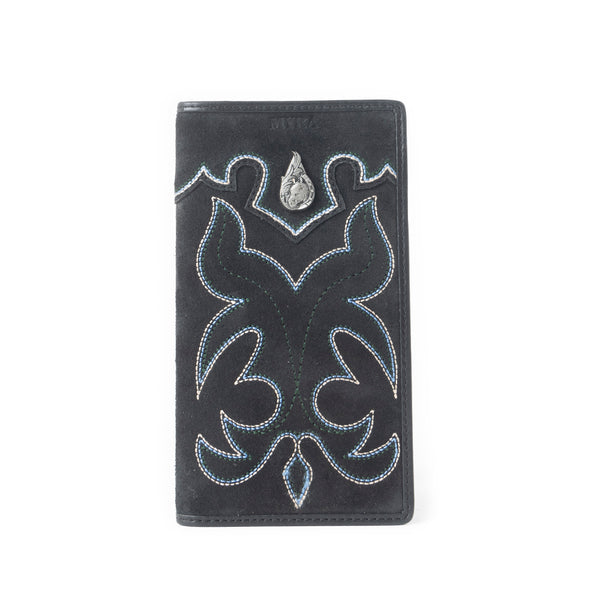 Ravenhide Embroidered Leather Wallet in Coal Black - Myra USA