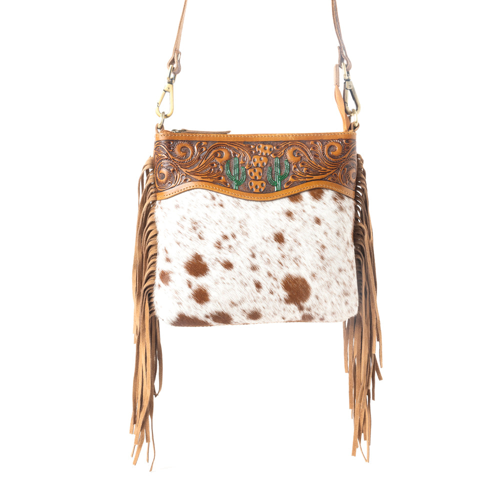 Sonora Charm Handtooled Bag in Brown & White - Myra USA