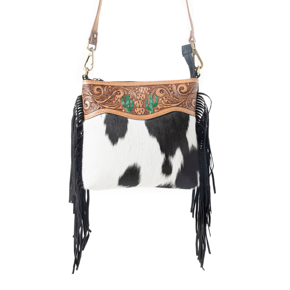 Sonora Charm Handtooled Bag in Black & White - Myra USA