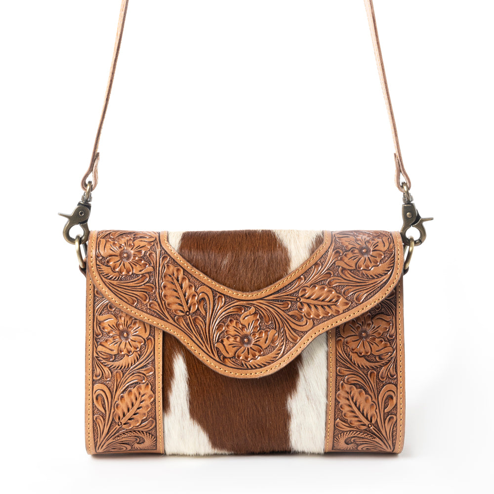 Copper Charm Handtooled Bag in Earthen Hide & Whisper White - Myra USA