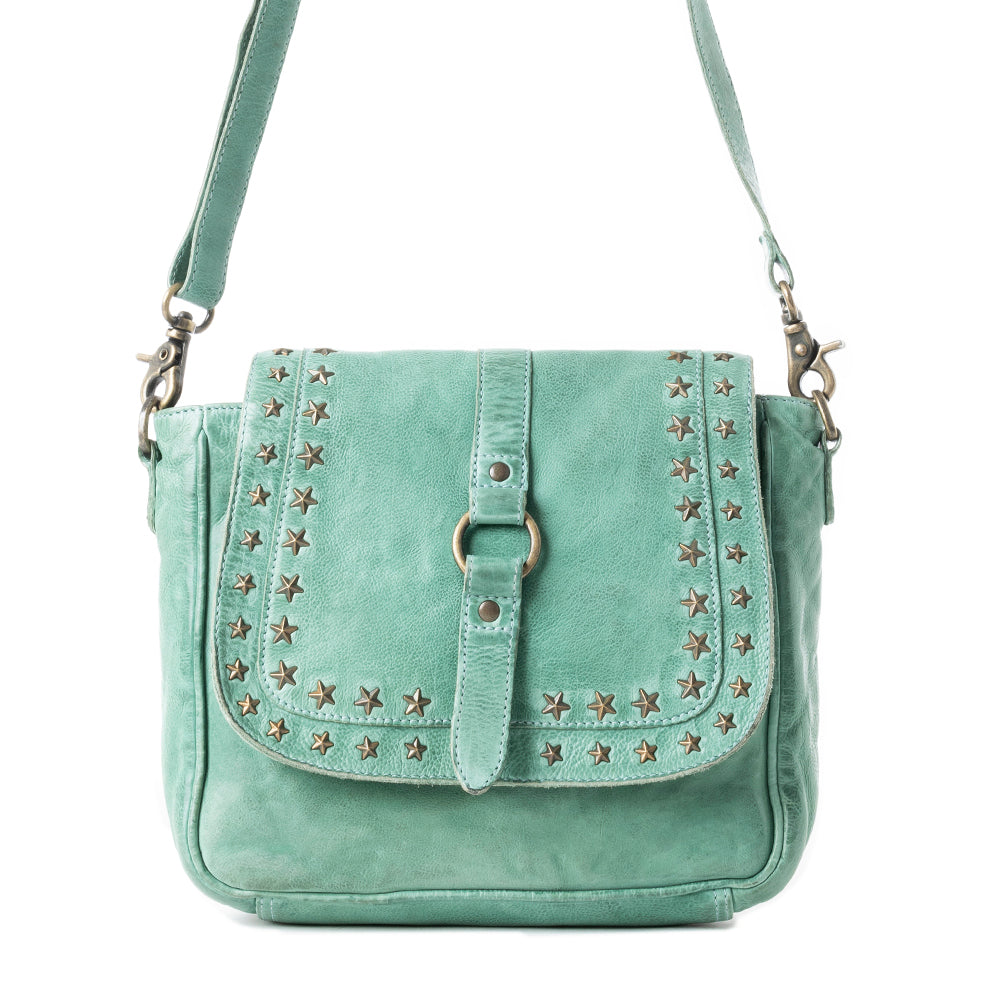 Western Scout Leather Crossbody Bag in Turquoise - Myra USA