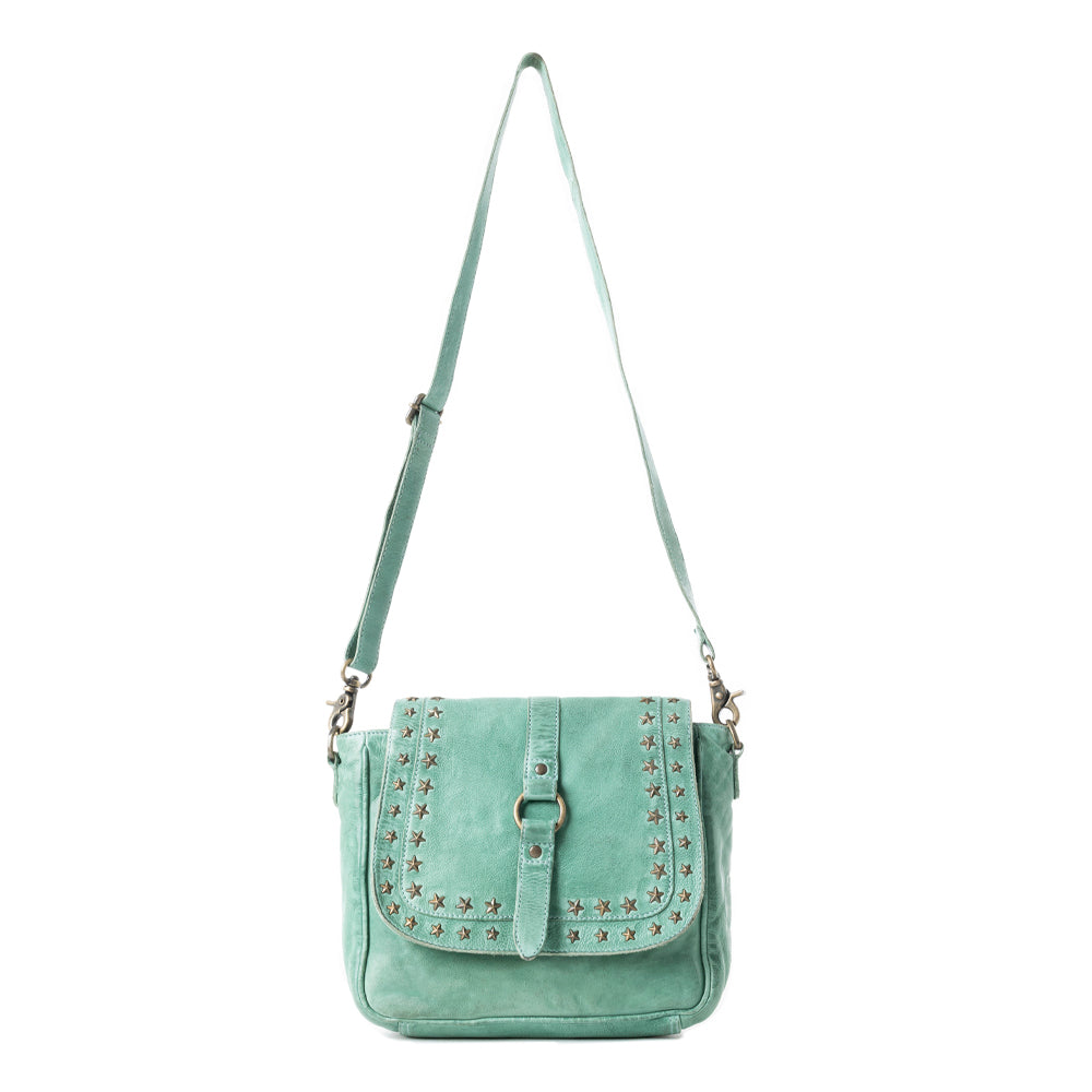 Western Scout Leather Crossbody Bag in Turquoise - Myra USA