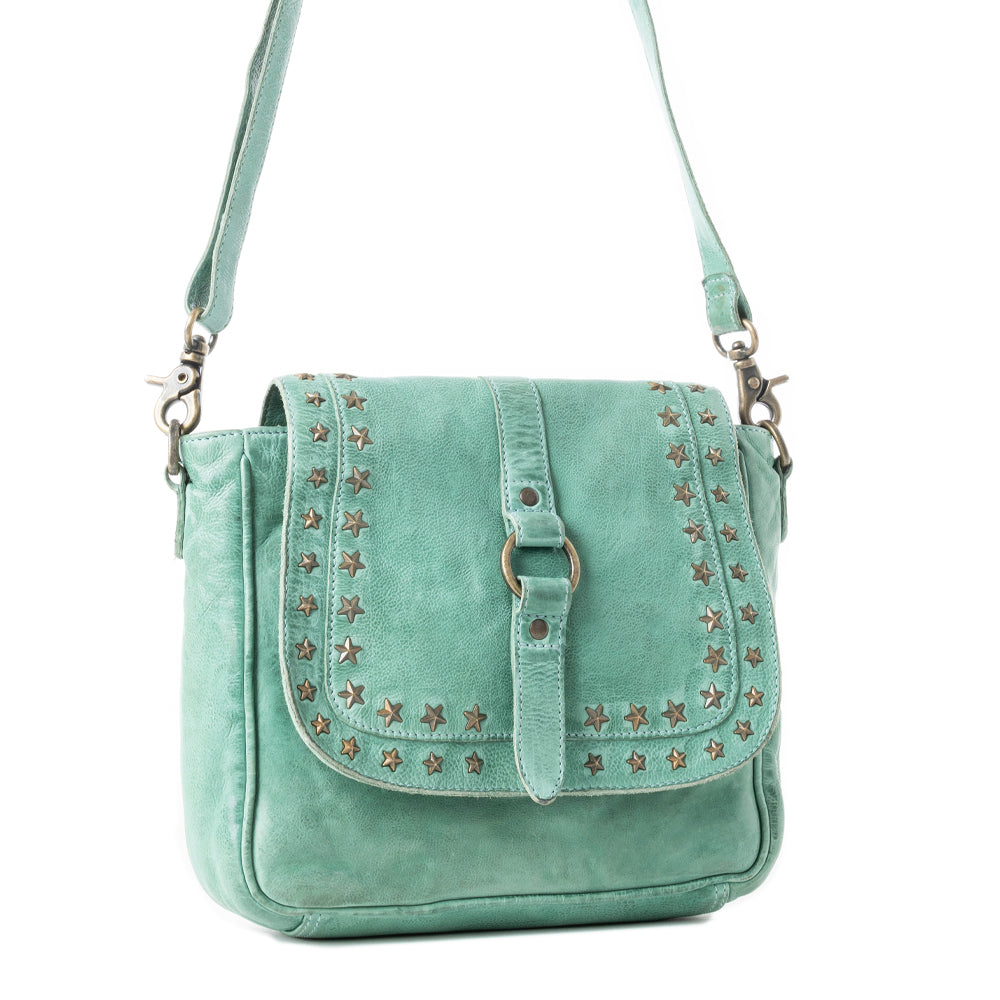 Western Scout Leather Crossbody Bag in Turquoise - Myra USA
