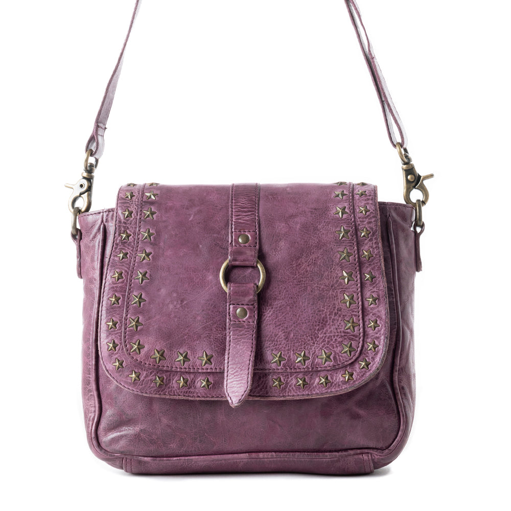 Western Scout Leather Crossbody Bag in Purple - Myra USA