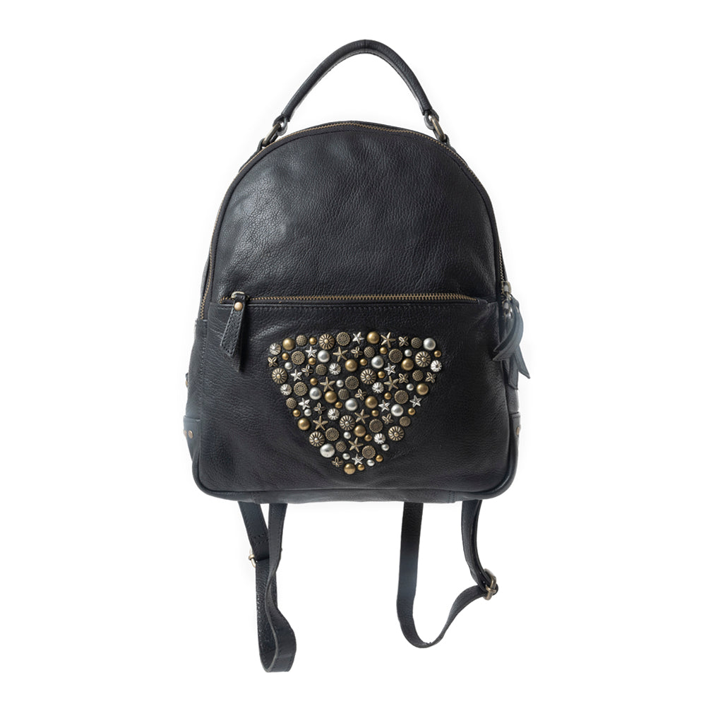 Westbound Star Leather Backpack in Raven Black - Myra USA