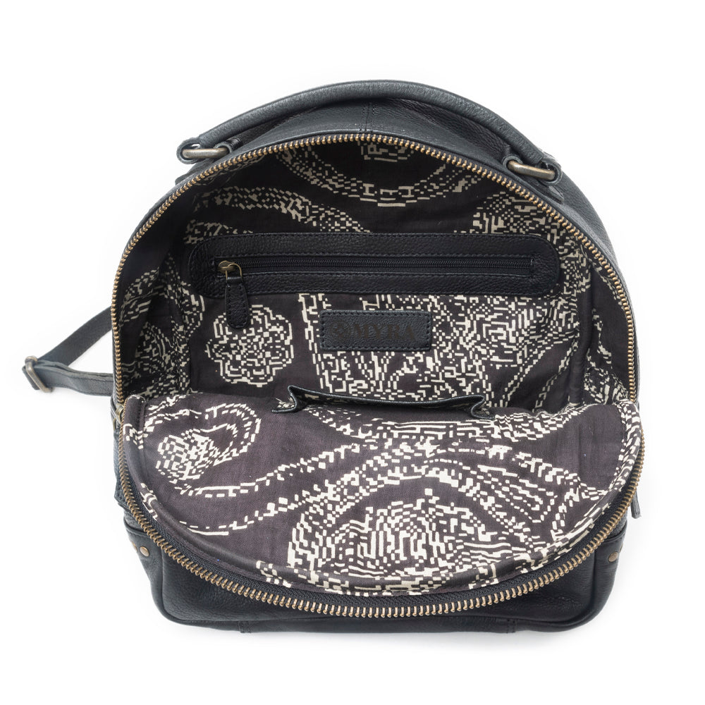 Westbound Star Leather Backpack in Raven Black