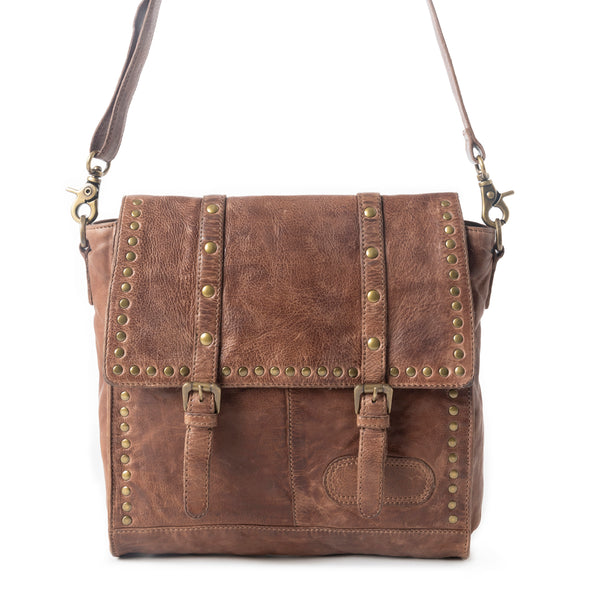 Western Rune Leather Crossbody Bag in Dark Brown - Myra USA