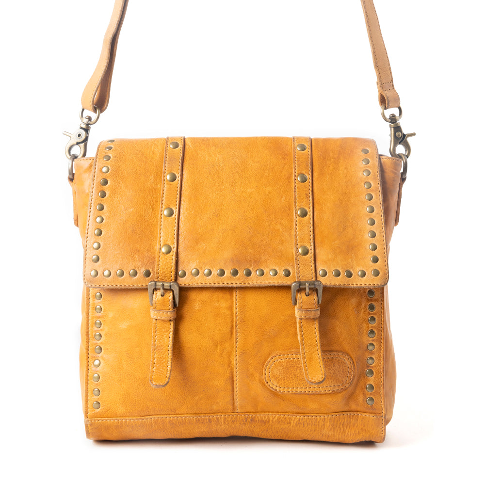 Western Rune Leather Crossbody Bag in Orange - Myra USA