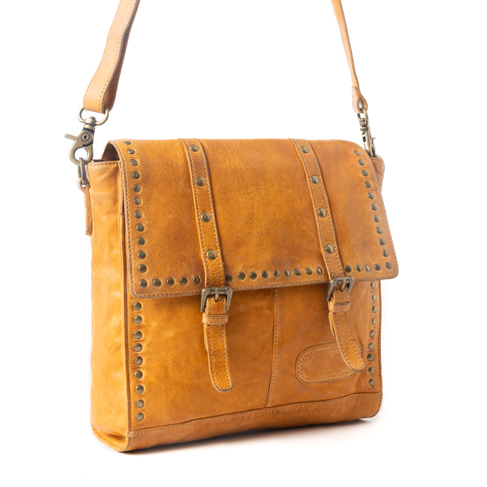 Western Rune Leather Crossbody Bag in Orange