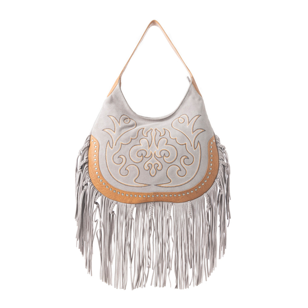 Sage Whisper Fringe Leather Bag in Pearl White - Myra USA