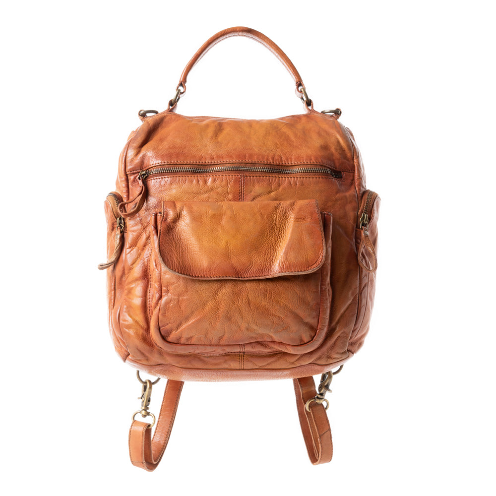 Trek Terra Leather Backpack in Burnt Brown - Myra USA