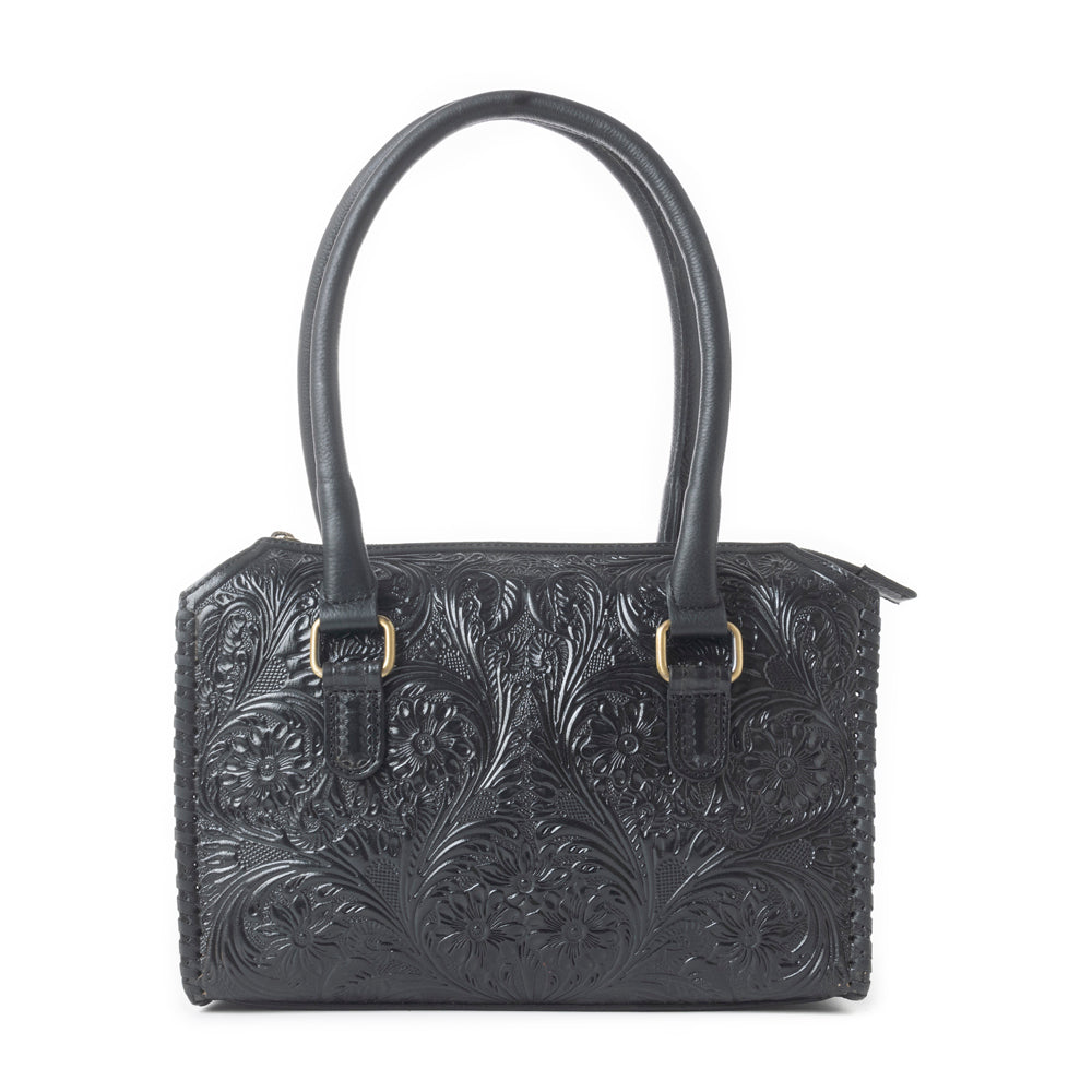 Midnight Grace Handtooled Leather Bag in Onyx Black - Myra USA