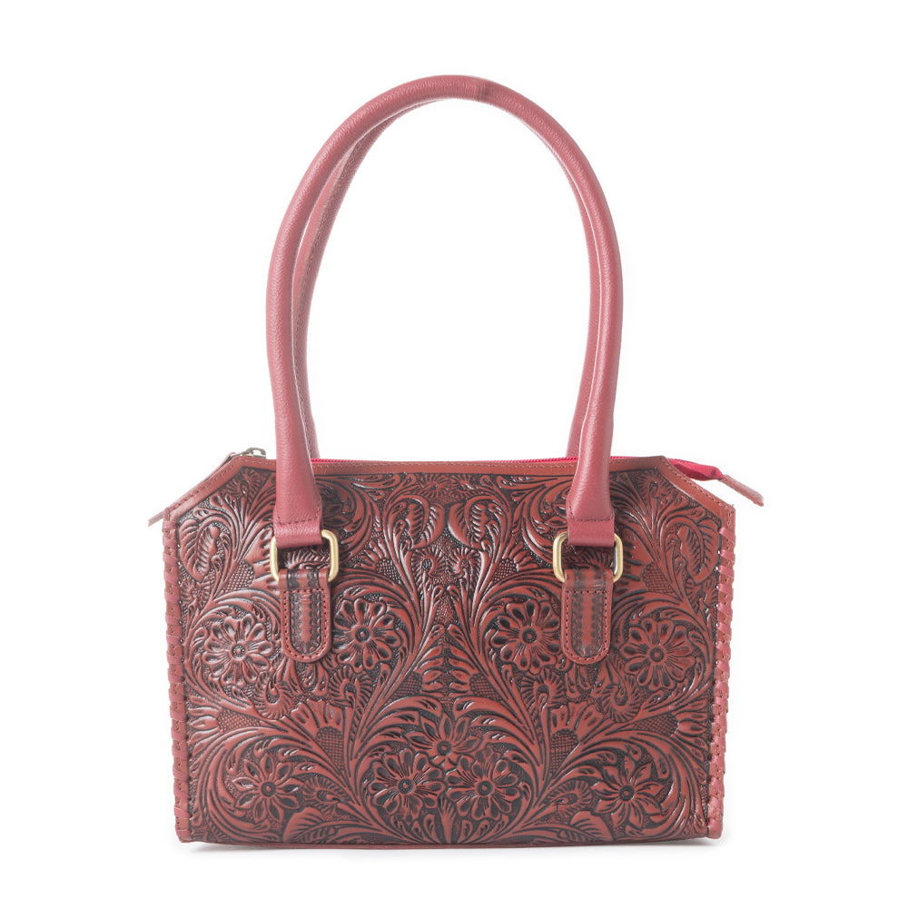 Midnight Grace Handtooled Leather Bag in Red - Myra USA
