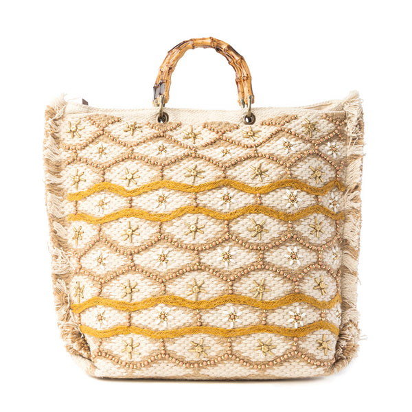 Myra Solana Weave Hand Embroidered Tote Bag in Sunlit Glow - Myra USA