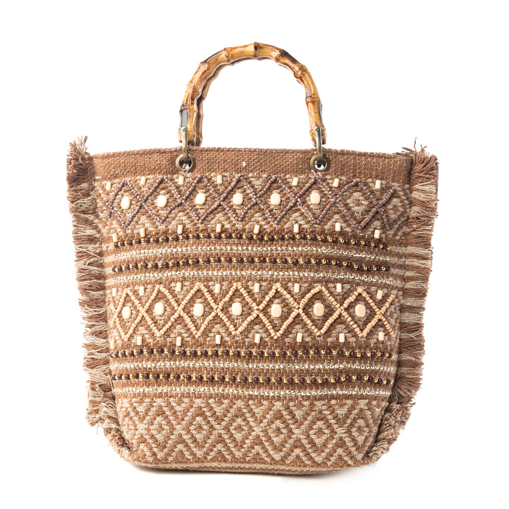 Myra Mesa Pioneer Hand Embroidered Tote Bag in Amber Grain - Myra USA