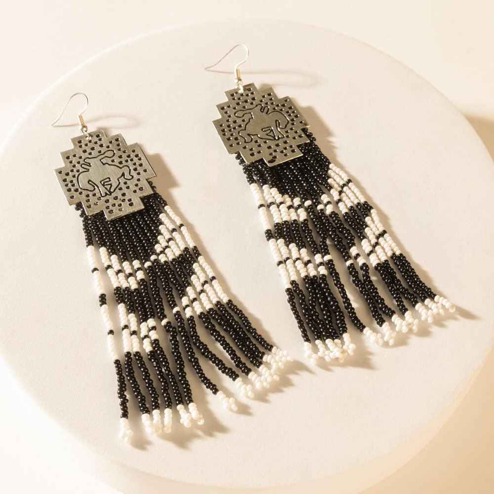 Stallion Smoke Beaded Earrings in Dusty Black - Myra USA