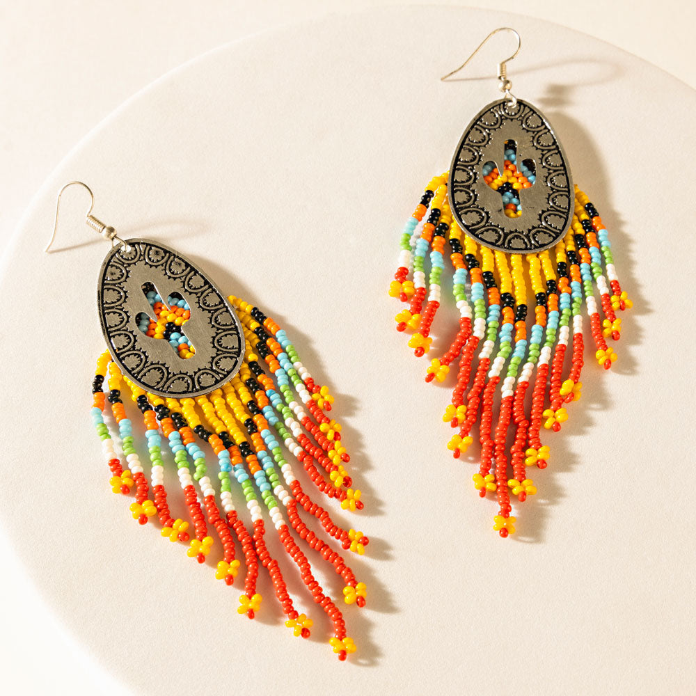 Pueblo Glow Beaded Earrings in Sunrise Yellow - Myra USA