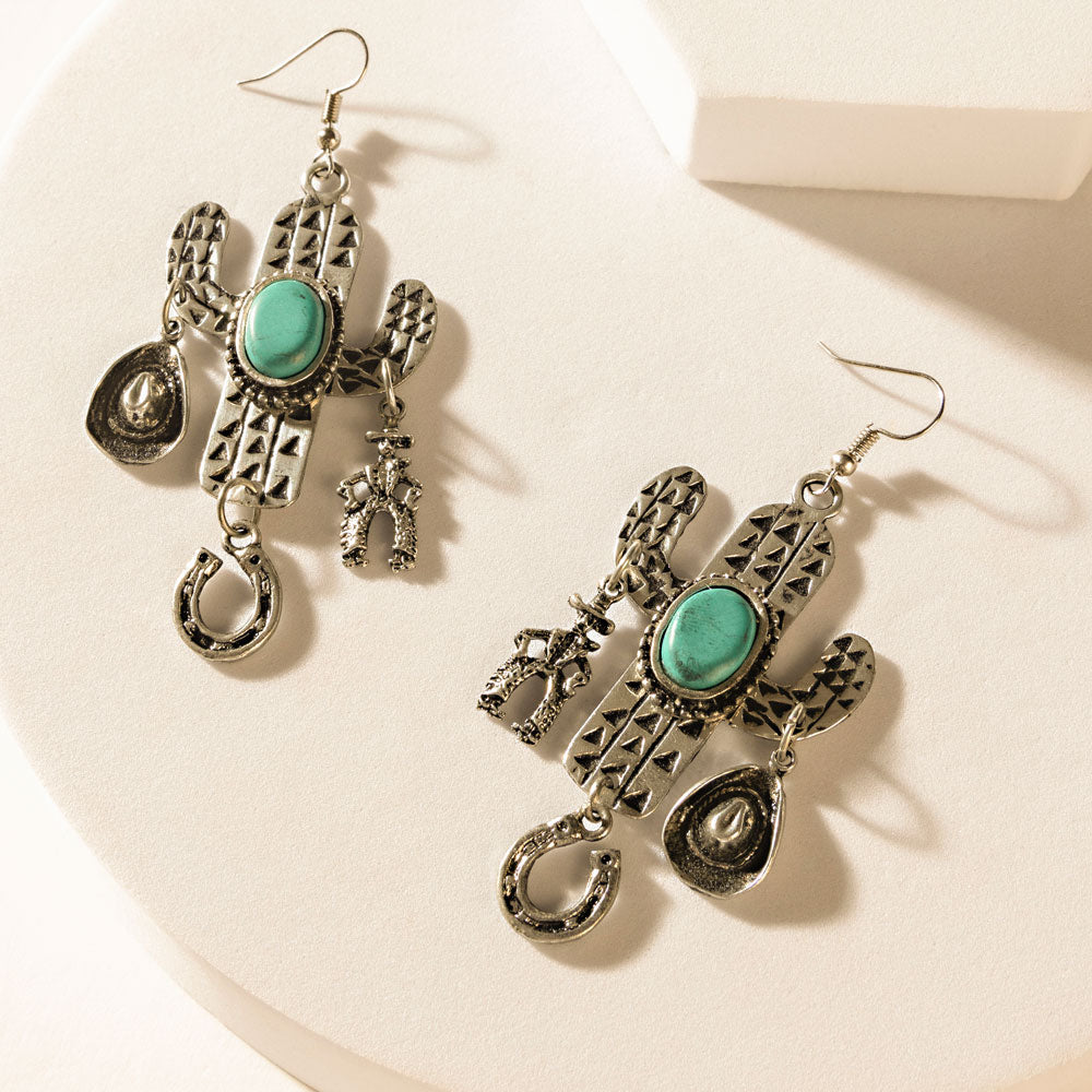 Cactus Charm Earrings in Rodeo Silver - Myra USA