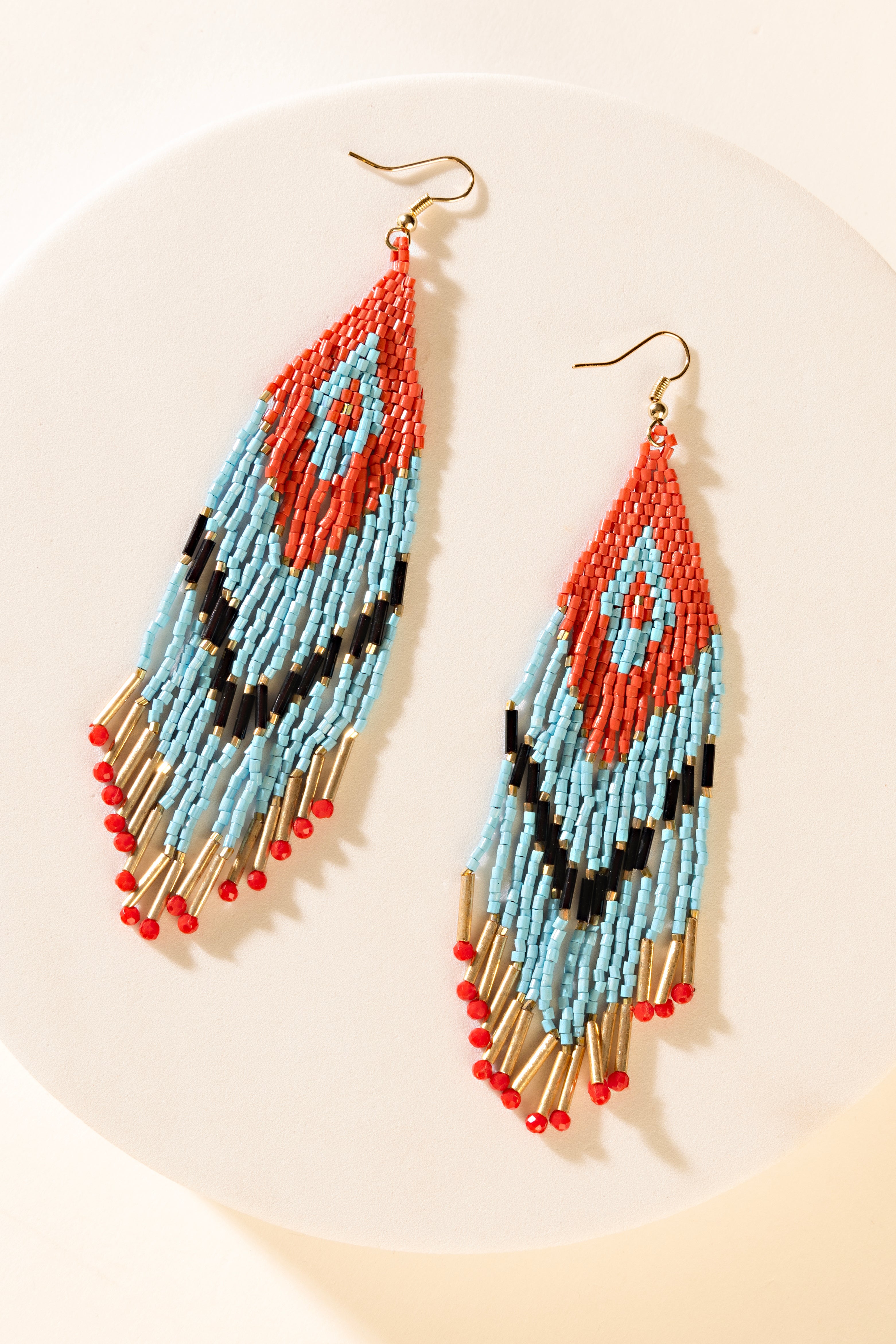 Zuni Blaze Fringe Earrings in Cyan Desert Flame - Myra USA