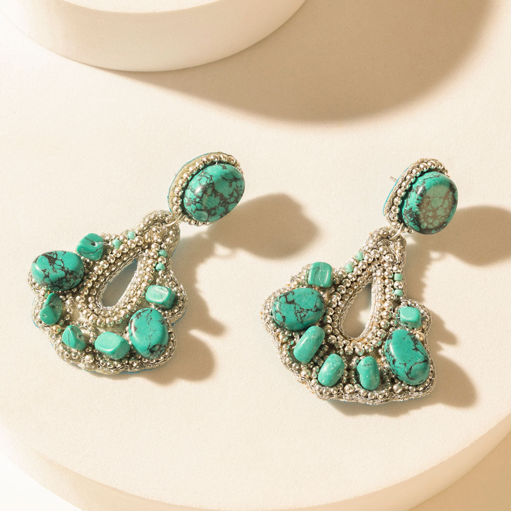 Sonoran Stone Halo Earrings in Desert Aqua - Myra USA