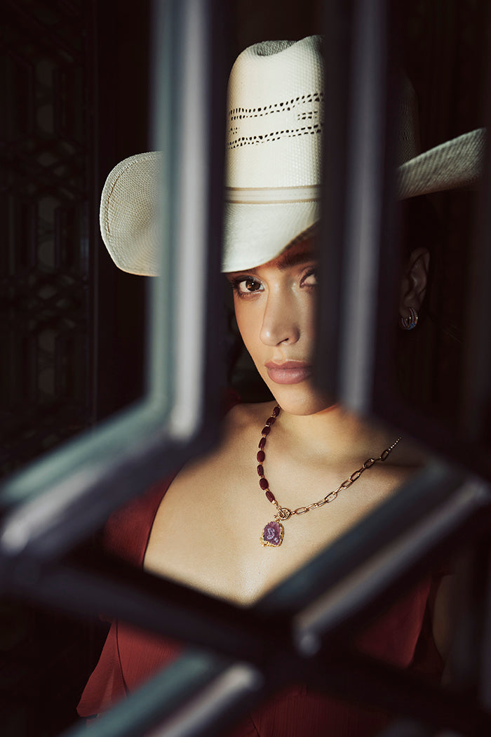 Amarillo Rose Necklace in Ruby Bloom