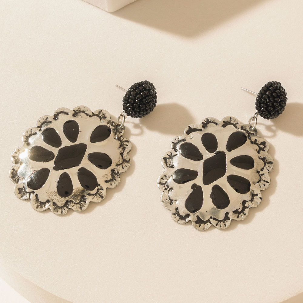 Midnight Rosette Earrings in Starry Black - Myra USA