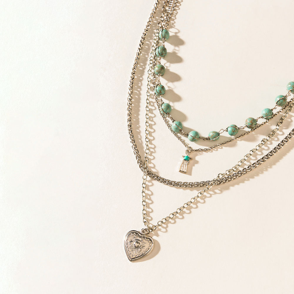 La Luna Layers Necklace in Antique Silver