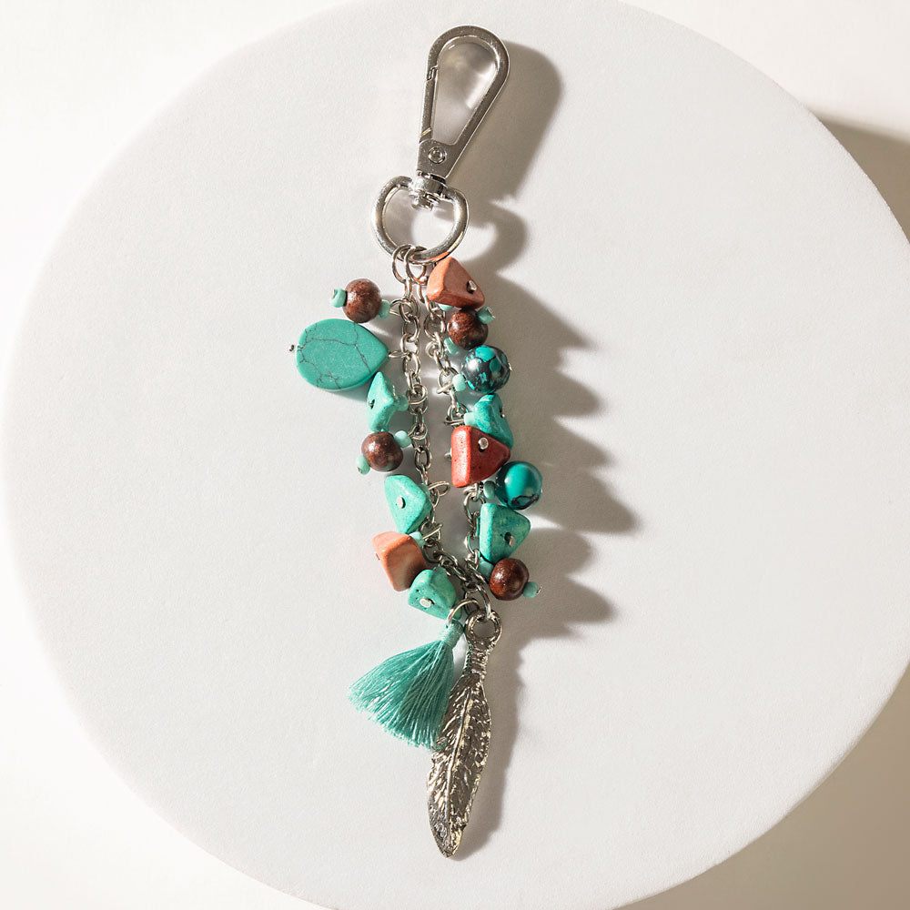 Feather & Flame Keychain in Rust Teal