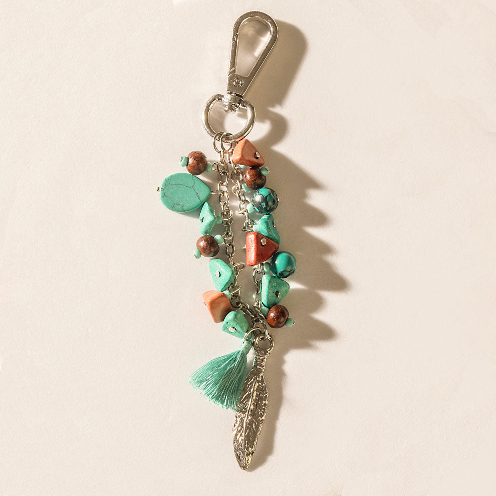 Feather & Flame Keychain in Rust Teal