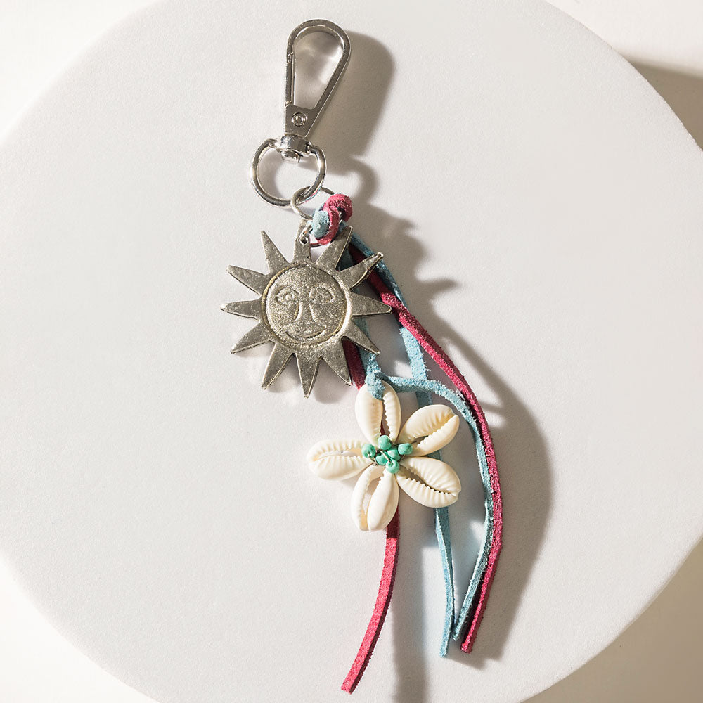 Dawnflower Charm Keychain in Crimson Silver