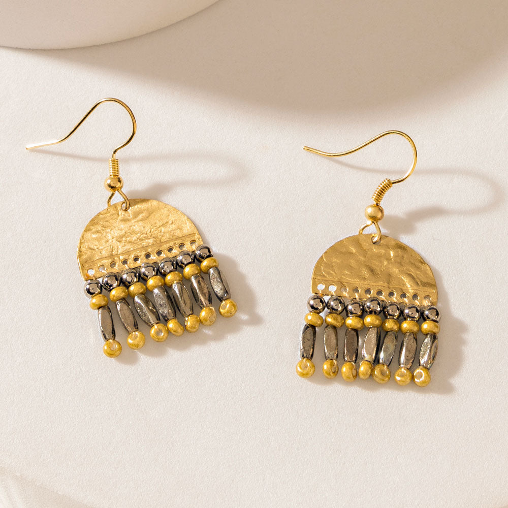 Half Moon Bloom Earrings in Prairie Brass - Myra USA