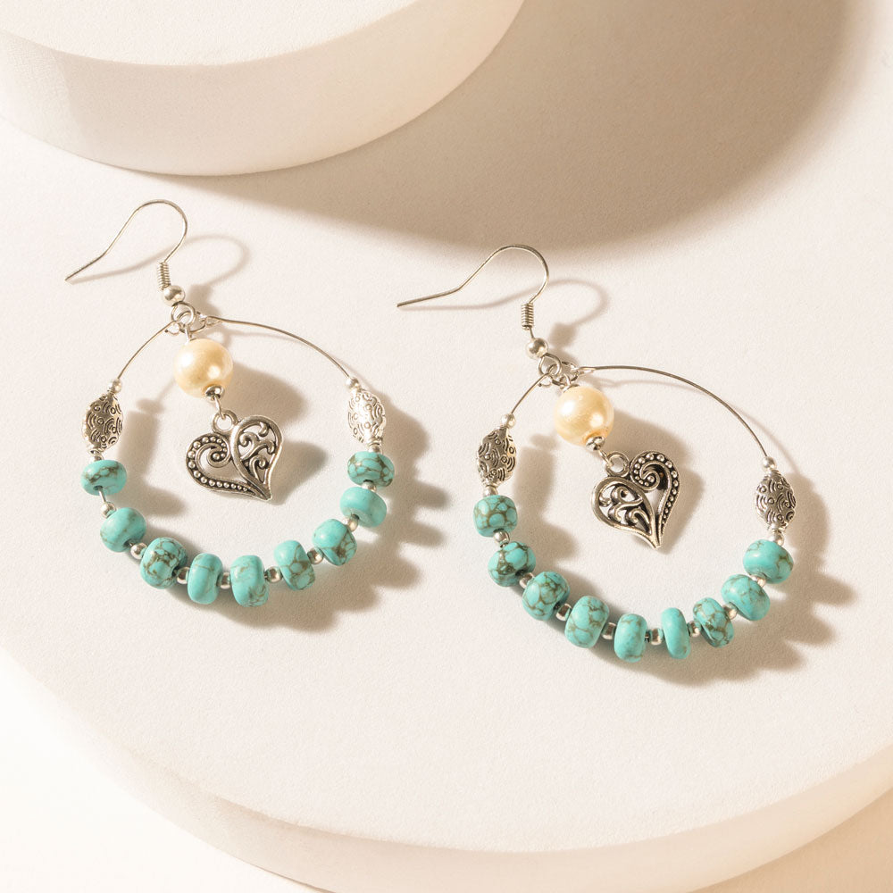 Wild Bloom Heart Earrings in Ranch Teal - Myra USA