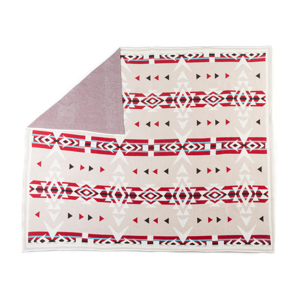 Myra Canyon Arrows Aztec Cotton Throw Blanket in Crimson Ivory - Myra USA