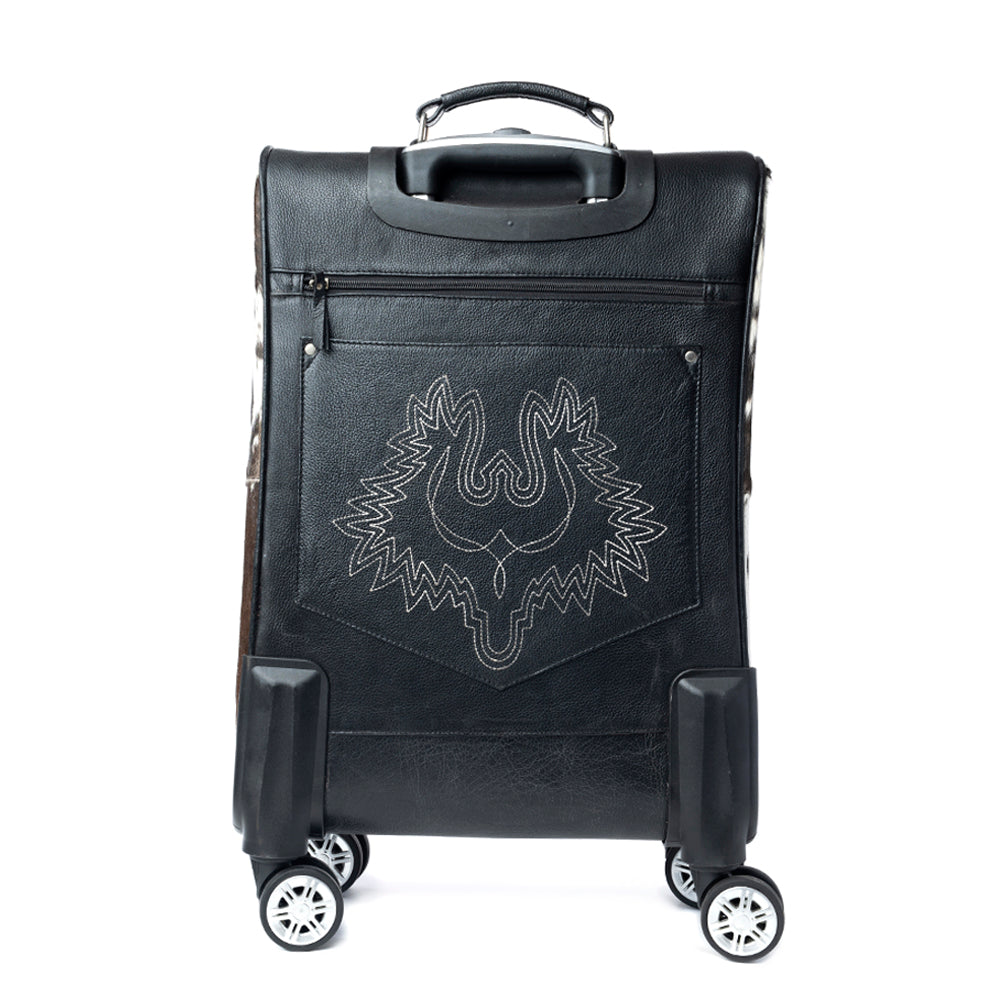 Myra Prairie Shadow Handtooled Hairon Leather Trolley in Stallion Noir