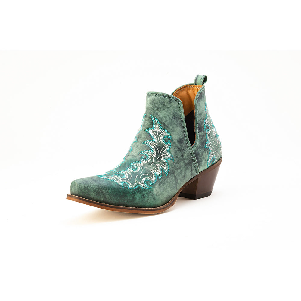 Myra Sagebreeze Embroidered Leather Booties in Lagoon Teal - Myra USA